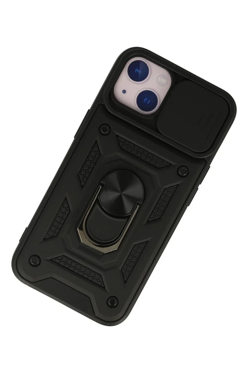 Newface iPhone 15 Kılıf Pars Lens Yüzüklü Silikon - Siyah