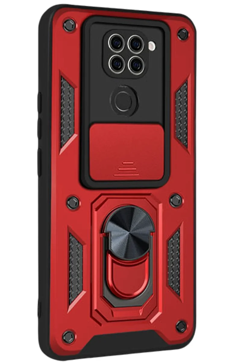 Newface Xiaomi Redmi Note 9 4G Kılıf Pars Lens Yüzüklü Silikon - Kırmızı