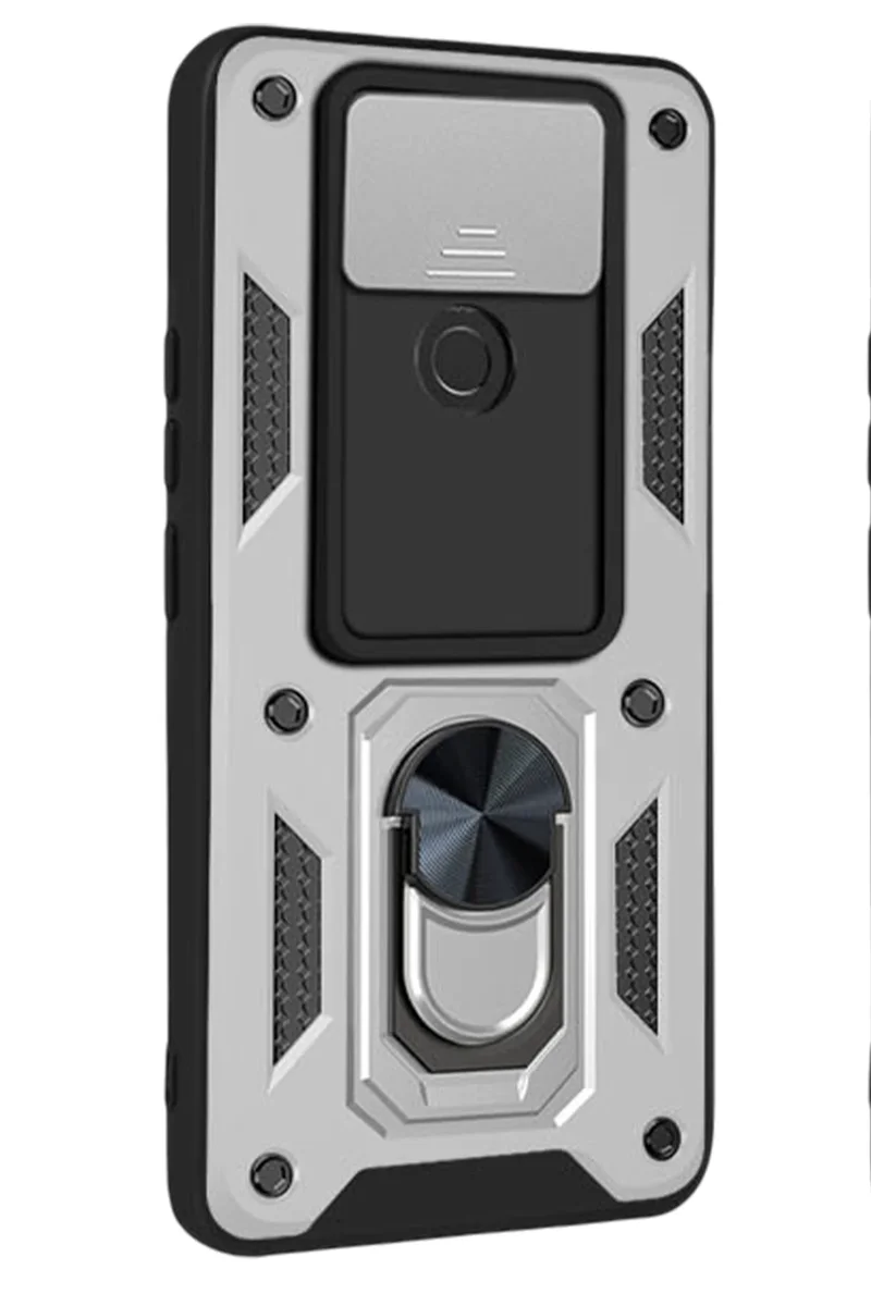 Newface Xiaomi Redmi Note 9 4G Kılıf Pars Lens Yüzüklü Silikon - Gümüş