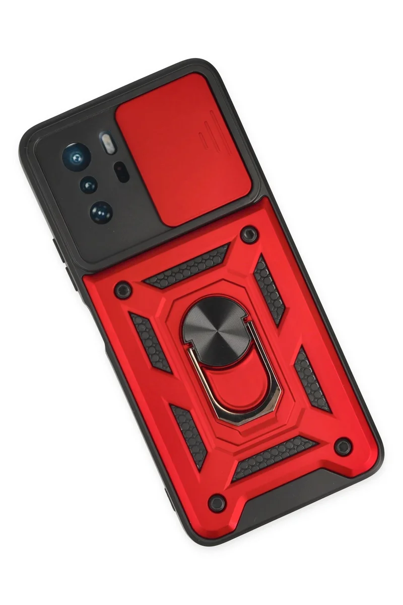 Newface Xiaomi Poco X3 GT Kılıf Pars Lens Yüzüklü Silikon - Kırmızı