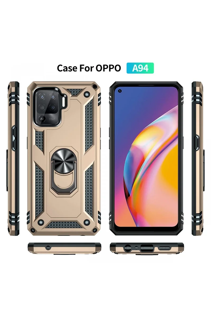 Newface Oppo Reno 5 Lite Kılıf Sofya Yüzüklü Silikon Kapak - Gold