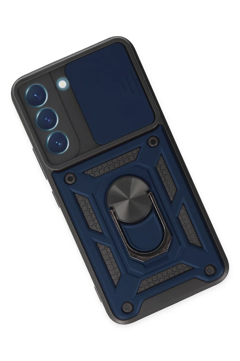 Newface Samsung Galaxy S22 Kılıf Pars Lens Yüzüklü Silikon - Lacivert