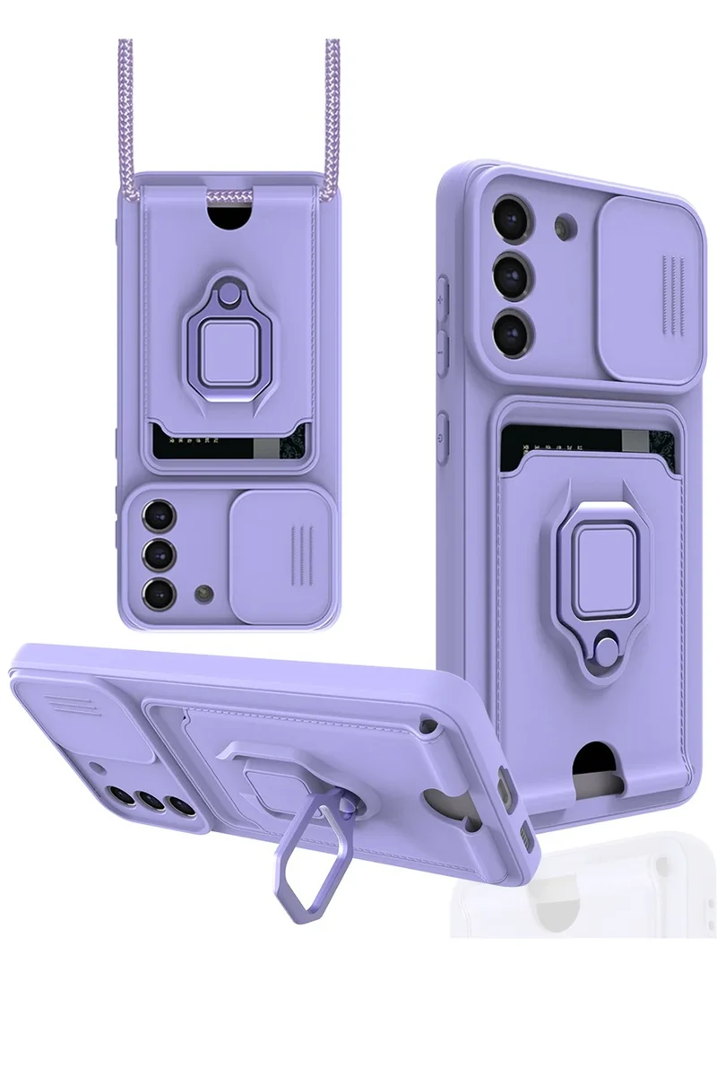 Newface Samsung Galaxy S21 FE Kılıf Zuma Kartvizitli Yüzüklü Silikon - Lila
