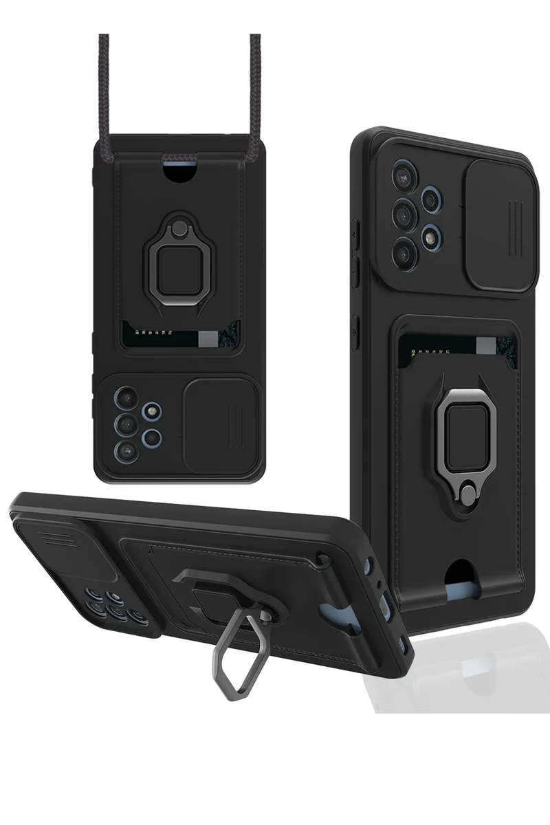 Newface Samsung Galaxy A72 Kılıf Zuma Kartvizitli Yüzüklü Silikon - Siyah