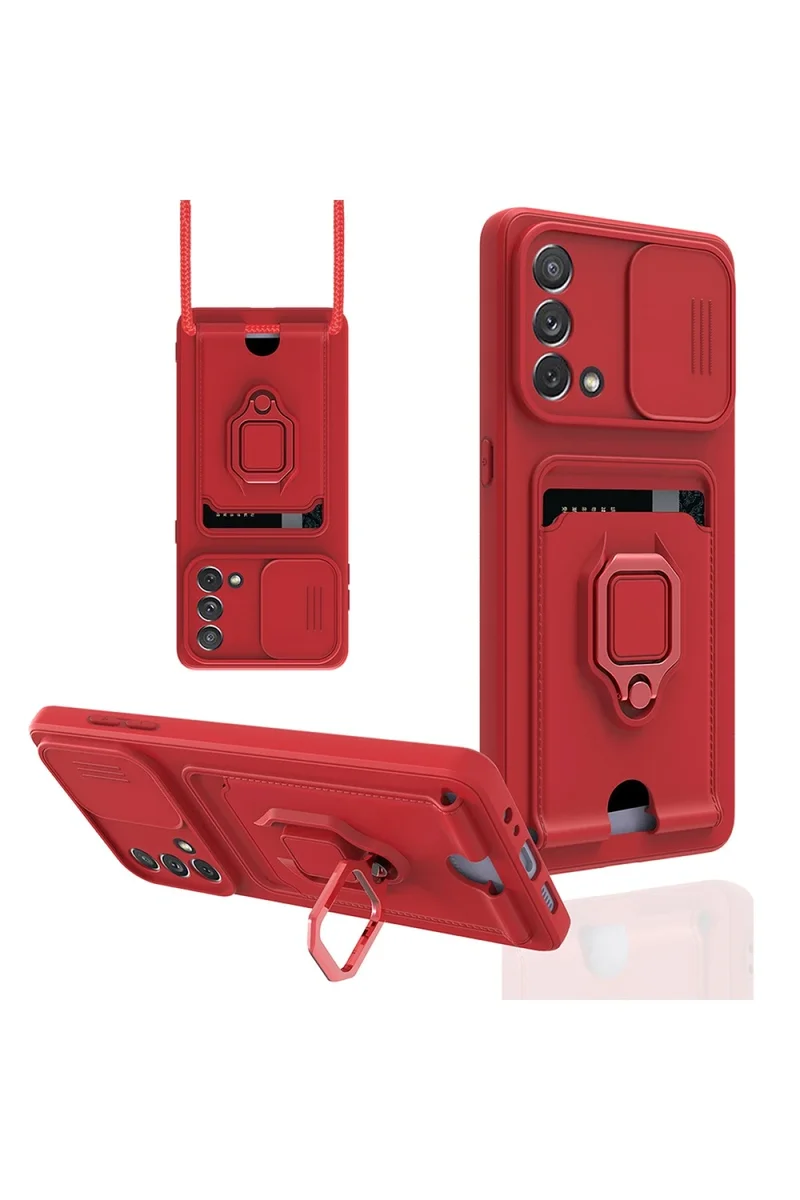 Newface Oppo A74 4G Kılıf Zuma Kartvizitli Yüzüklü Silikon - Kırmızı