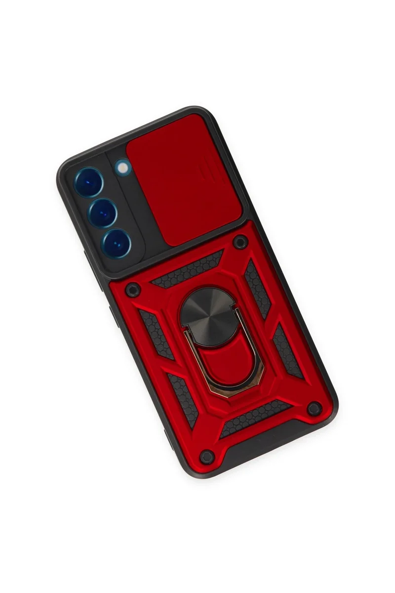 Newface Samsung Galaxy S23 FE Kılıf Pars Lens Yüzüklü Silikon - Kırmızı