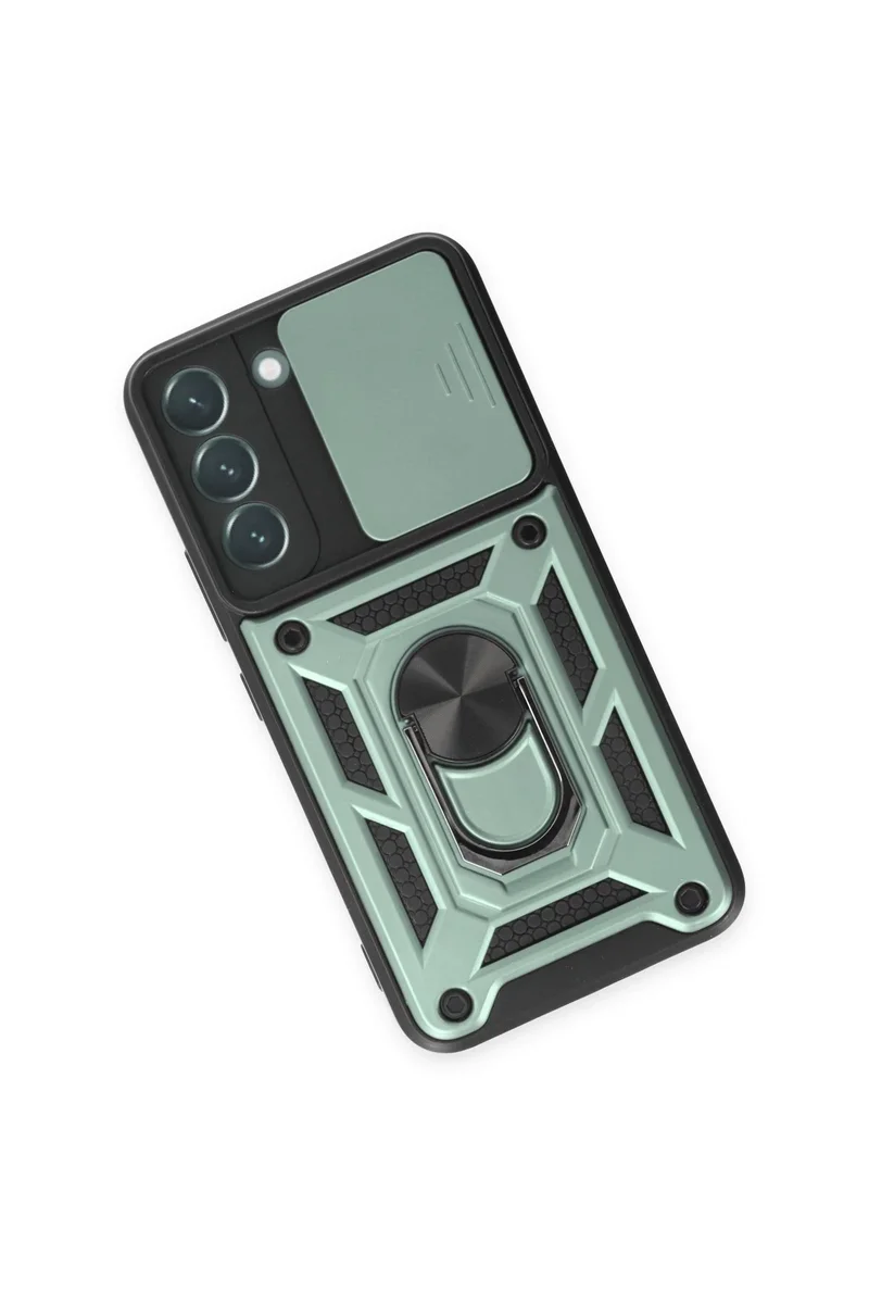 Newface Samsung Galaxy S23 FE Kılıf Pars Lens Yüzüklü Silikon - Yeşil