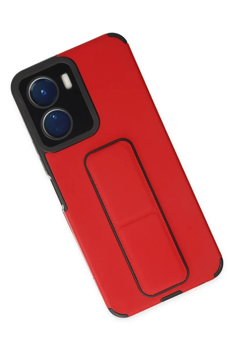 Newface Vivo Y16 Kılıf Mega Standlı Silikon - Kırmızı