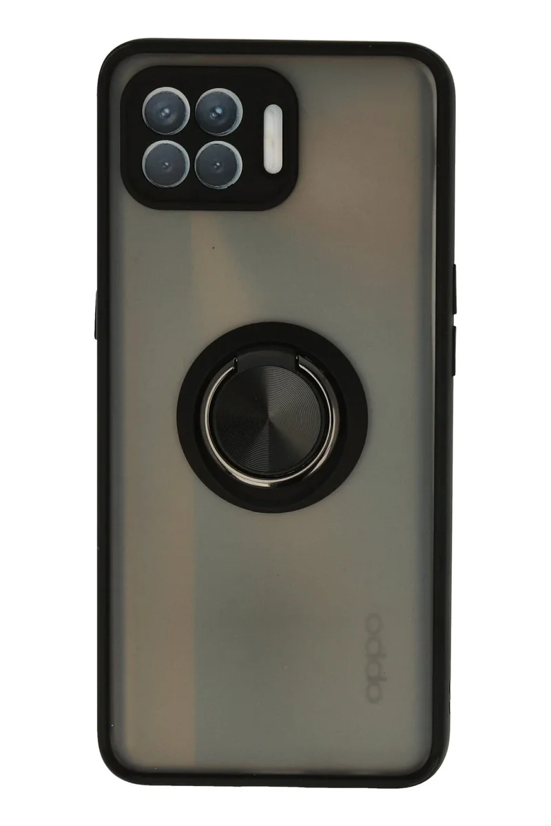 Newface Oppo Reno 4 Lite Kılıf Montreal Yüzüklü Silikon Kapak - Siyah