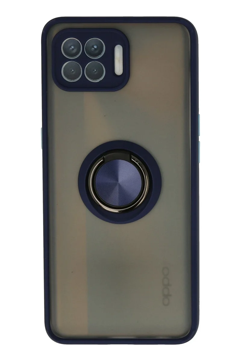 Newface Oppo Reno 4 Lite Kılıf Montreal Yüzüklü Silikon Kapak - Lacivert