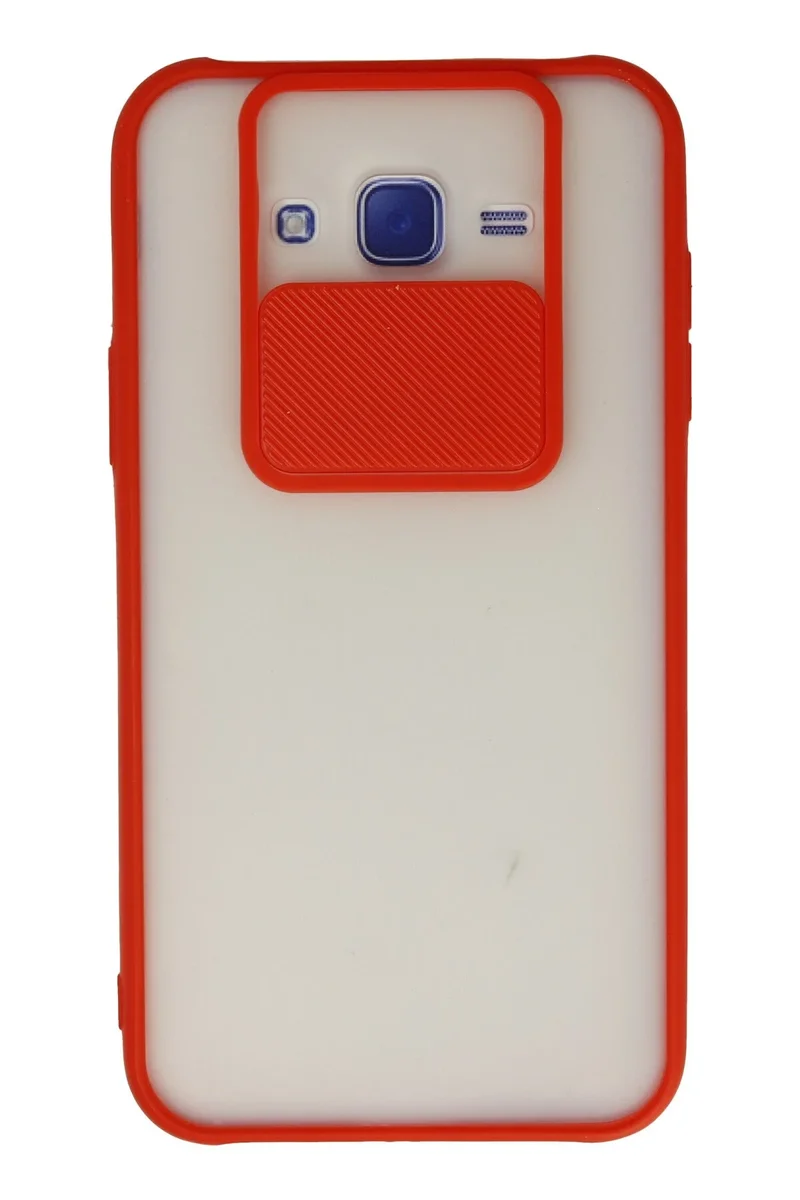 Newface Samsung Galaxy J7 Kılıf Palm Buzlu Kamera Sürgülü Silikon - Kırmızı