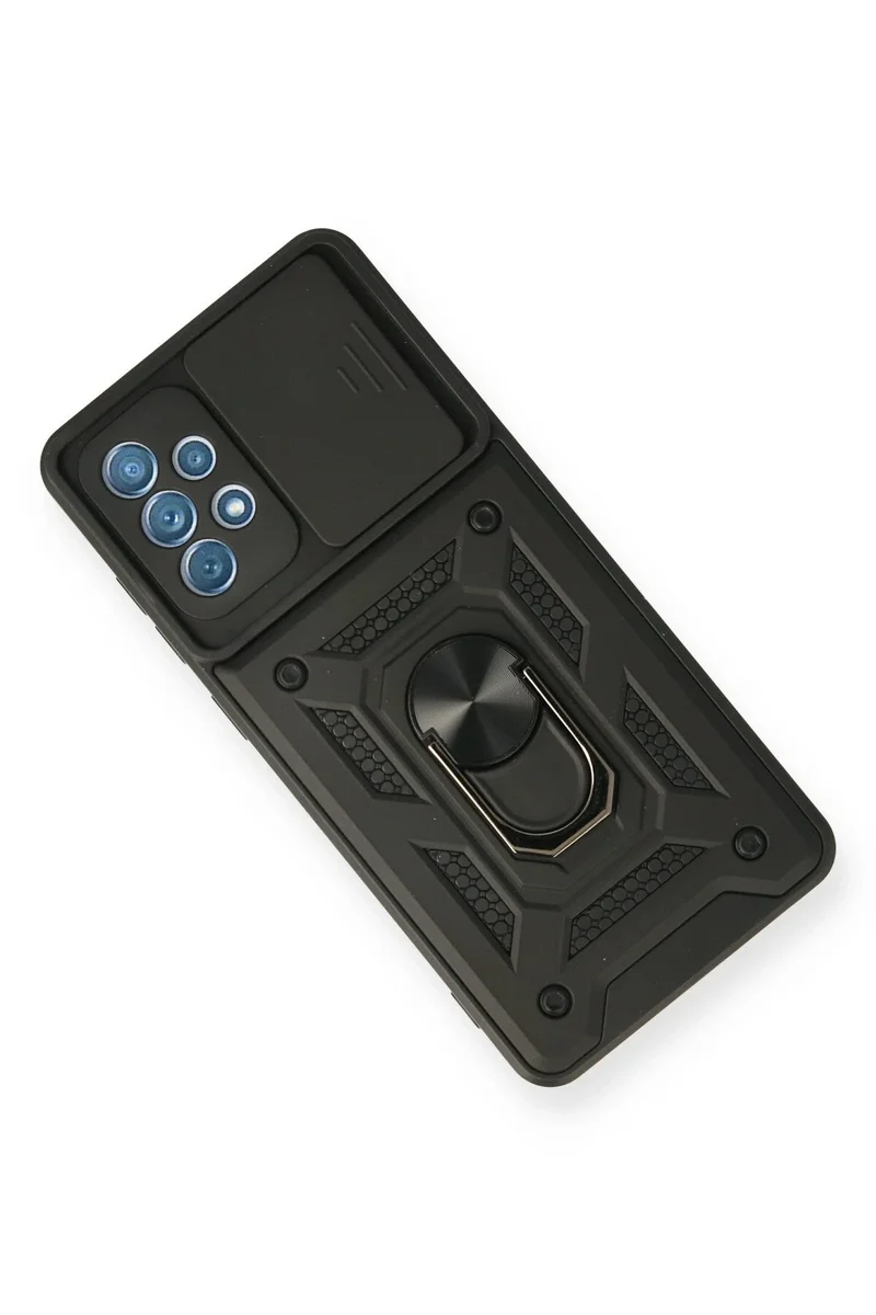 Newface Samsung Galaxy A32 Kılıf Pars Lens Yüzüklü Silikon - Siyah