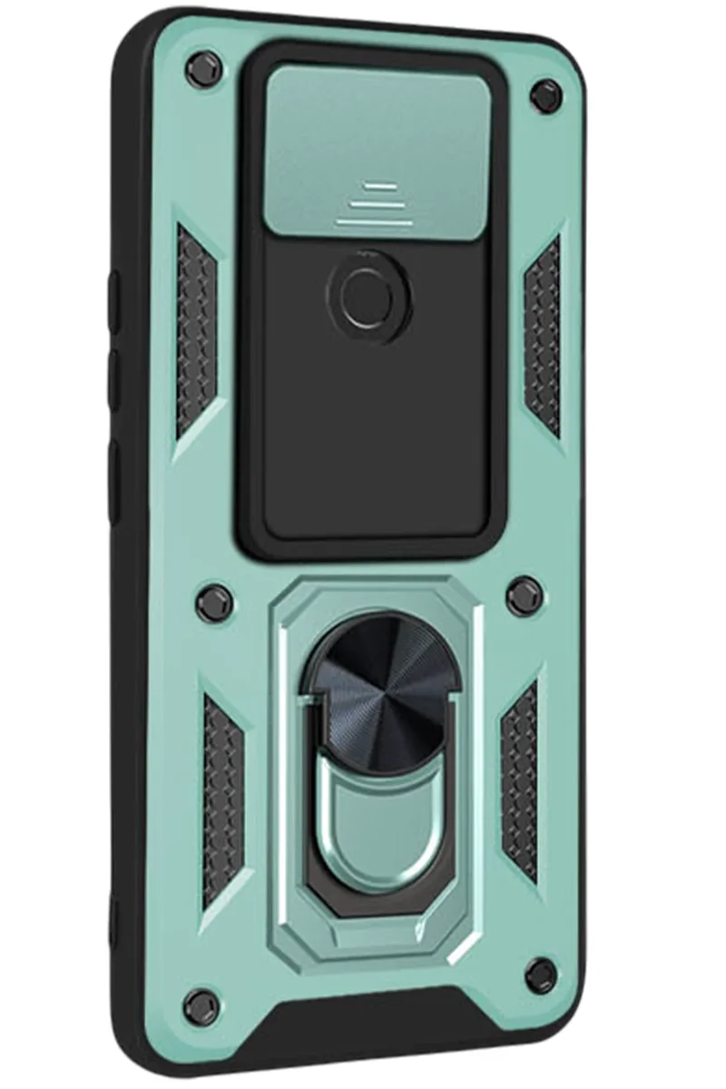 Newface Xiaomi Redmi Note 9 4G Kılıf Pars Lens Yüzüklü Silikon - Yeşil