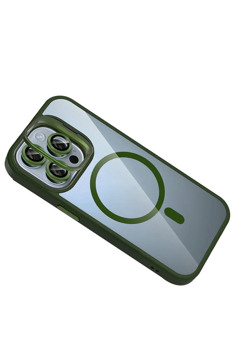 Joko Apple iPhone 14 Pro Max Remim Lensli Magsafe Standlı Kapak - Koyu Yeşil