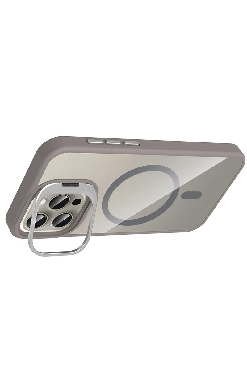 Joko Apple iPhone 14 Pro Max Remim Lensli Magsafe Standlı Kapak - Titan Gri