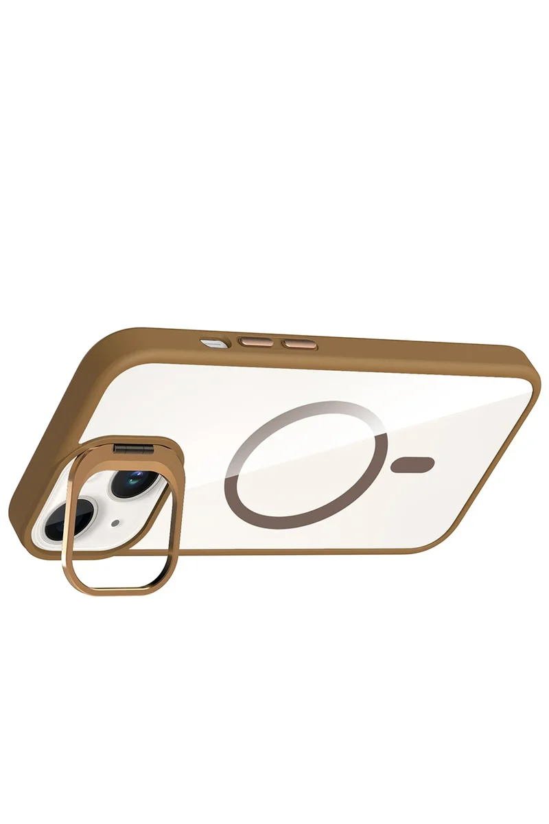 Joko Apple iPhone 15 Plus Remim Lensli Magsafe Standlı Kapak - Kahverengi