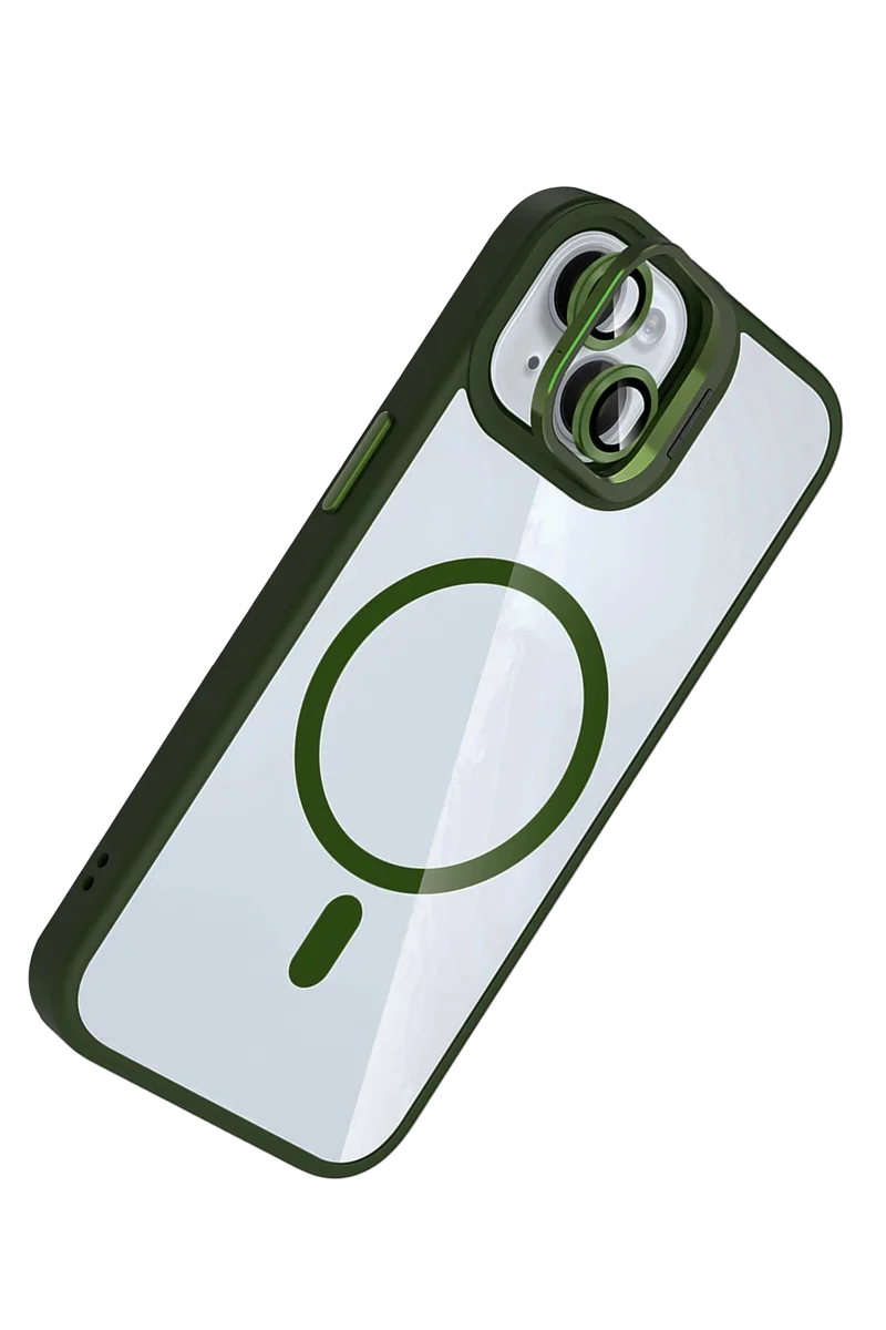 Joko Apple iPhone 15 Plus Remim Lensli Magsafe Standlı Kapak - Koyu Yeşil