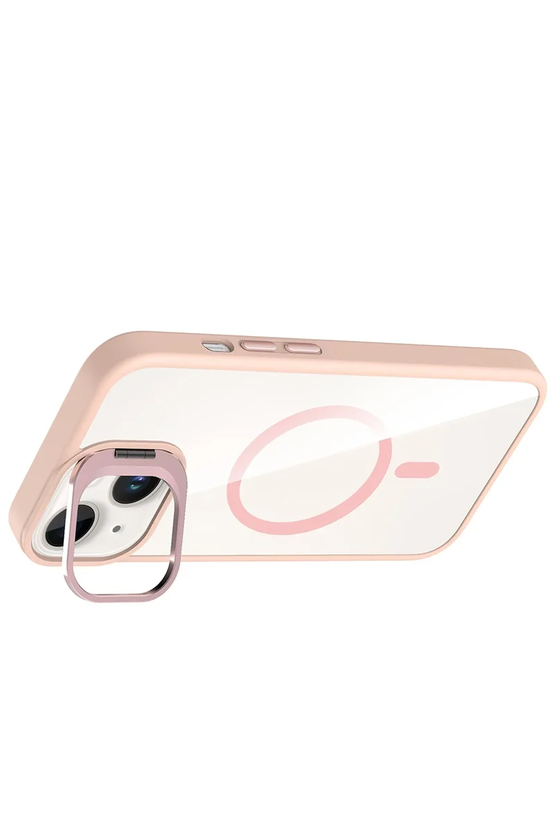 Joko Apple iPhone 15 Plus Remim Lensli Magsafe Standlı Kapak - Pembe