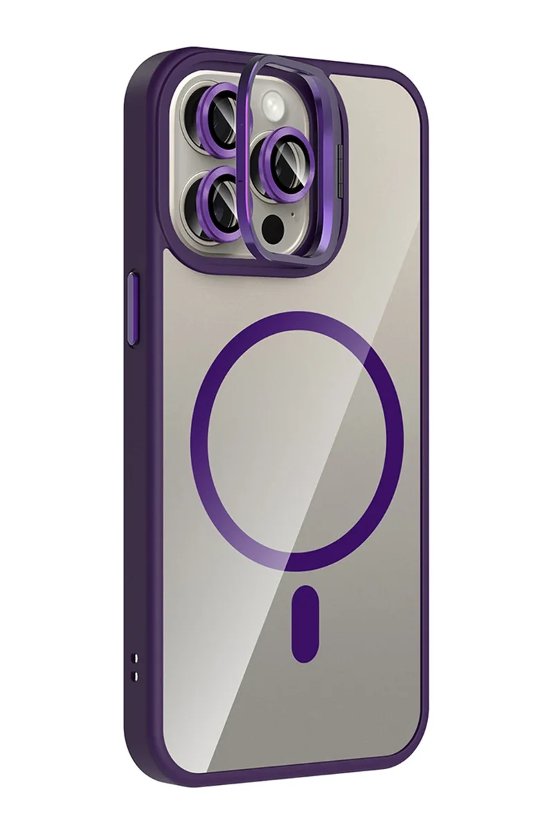 Joko Apple iPhone 15 Pro Max Remim Lensli Magsafe Standlı Kapak - Derin Mor