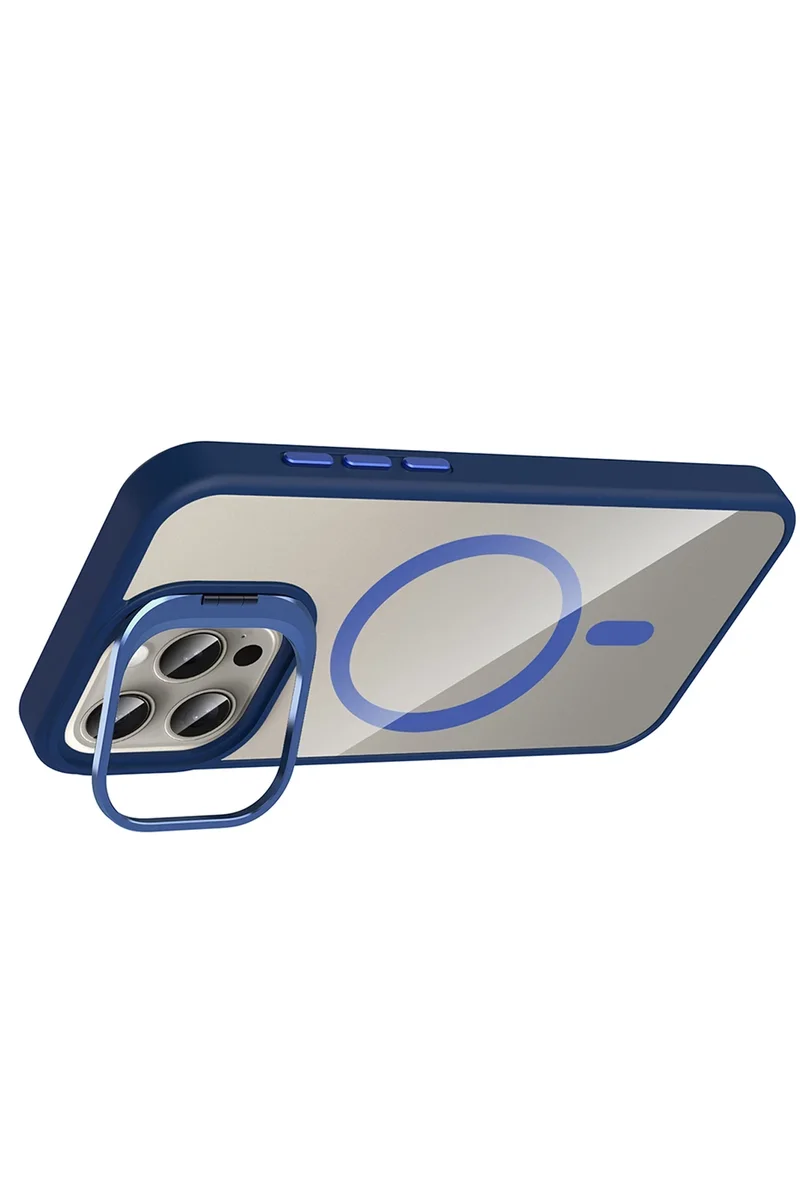 Joko Apple iPhone 15 Pro Max Remim Lensli Magsafe Standlı Kapak - Lacivert