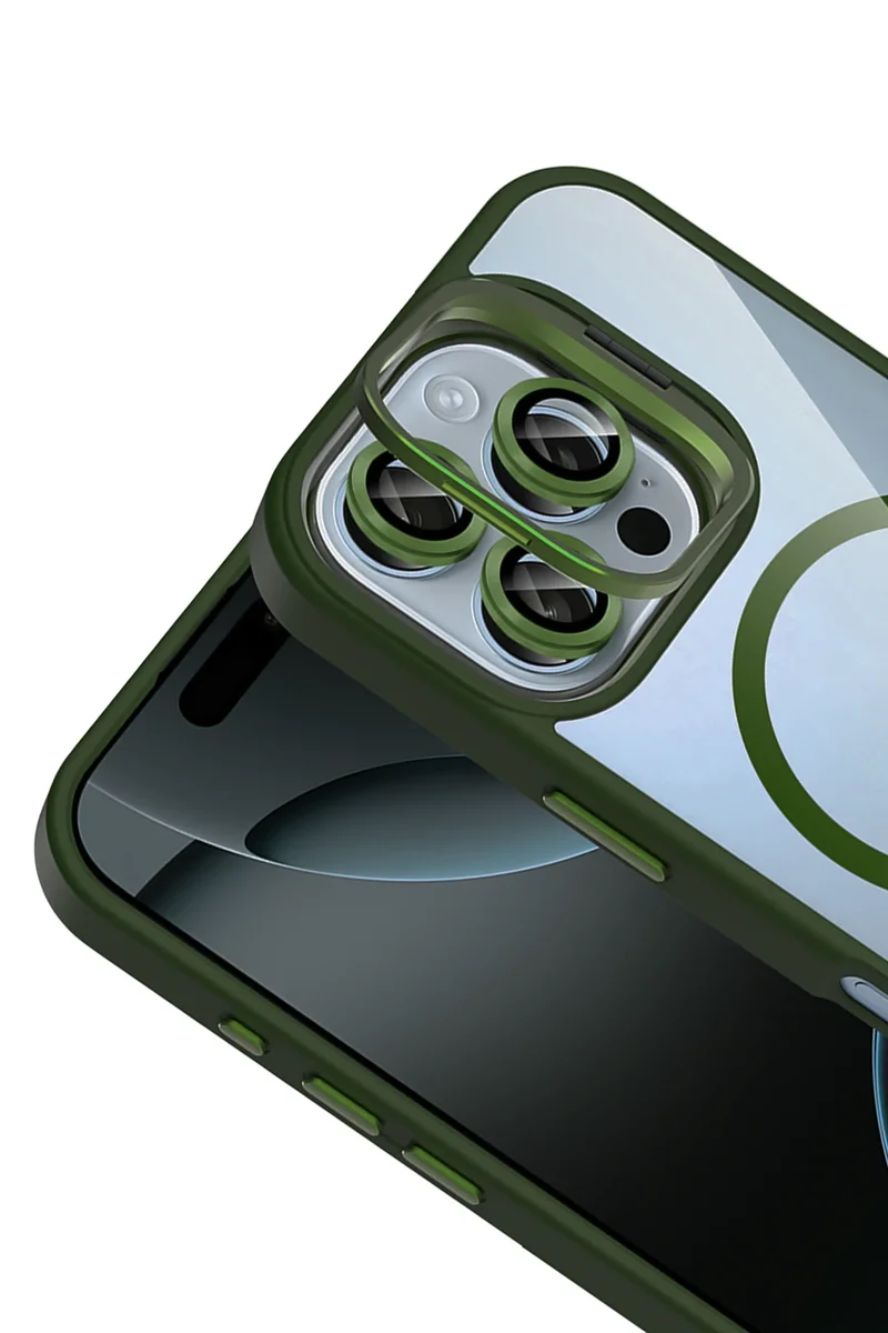 Joko Apple iPhone 16 Pro Max Remim Lensli Magsafe Standlı Kapak - Koyu Yeşil