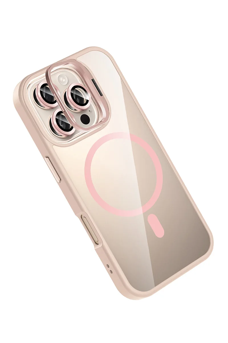 Joko Apple iPhone 16 Pro Max Remim Lensli Magsafe Standlı Kapak - Pembe