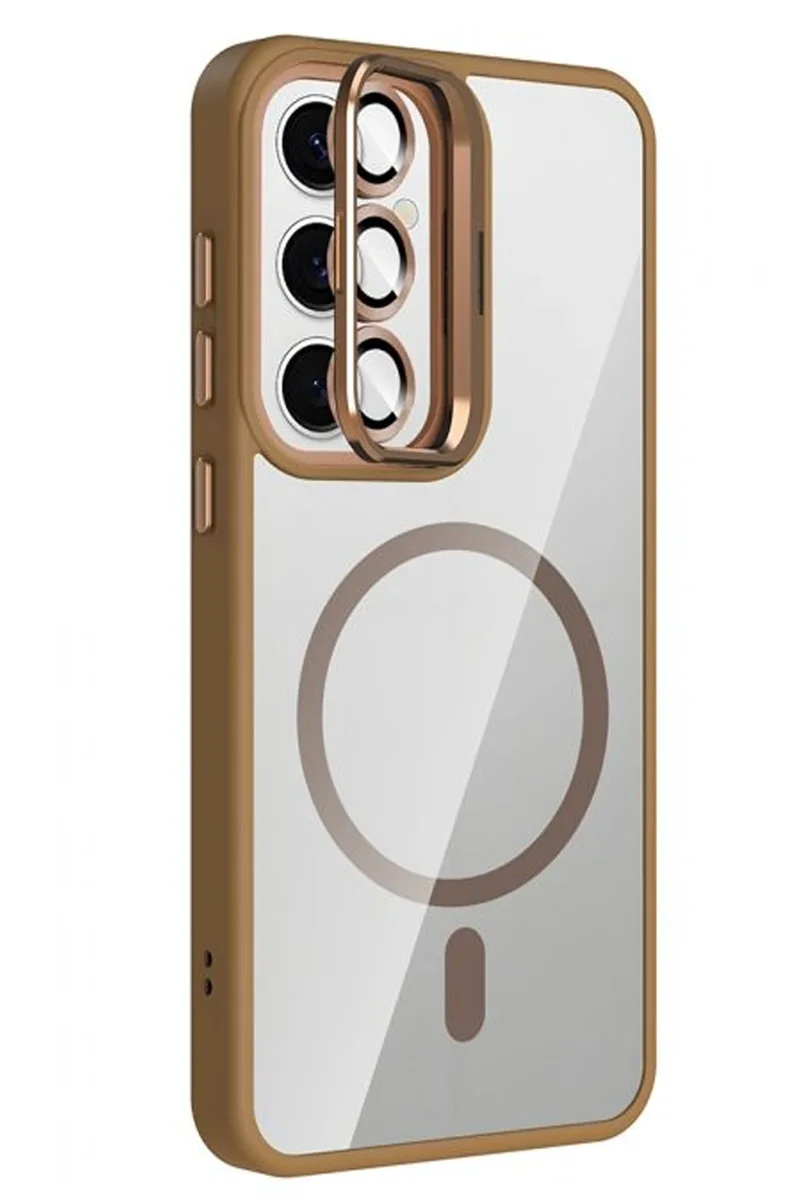 Joko Samsung Galaxy S24 FE Remim Lensli Magsafe Standlı Kapak - Kahverengi