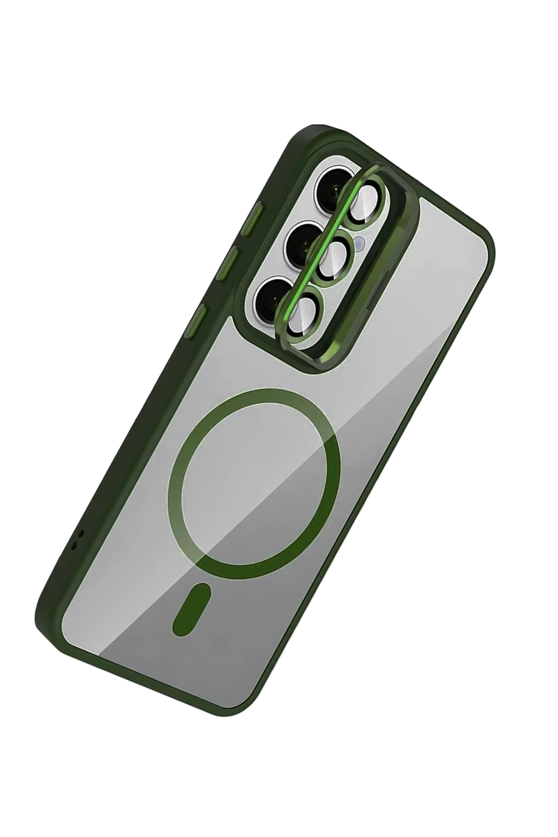 Joko Samsung Galaxy S25 Remim Lensli Magsafe Standlı Kapak - Koyu Yeşil