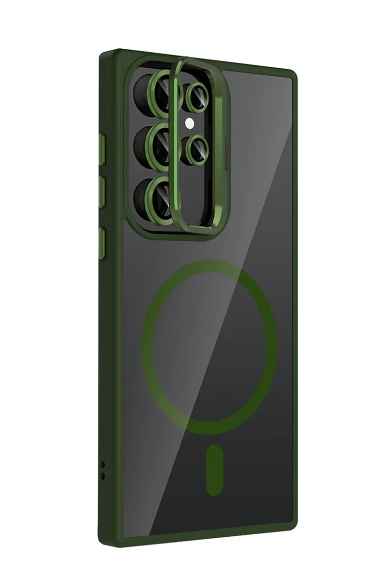 Joko Samsung Galaxy S25 Ultra Remim Lensli Magsafe Standlı Kapak - Koyu Yeşil