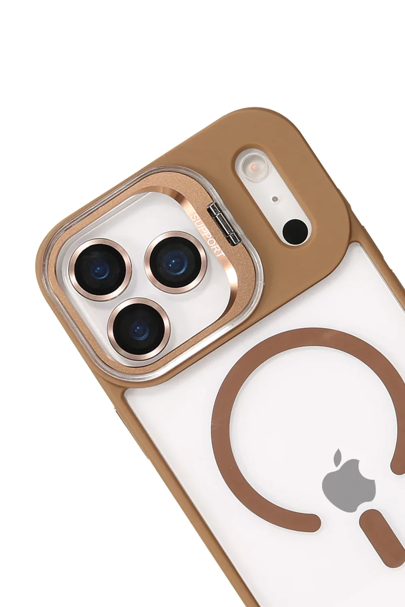 Joko Apple iPhone 17 Pro Max Remim Lensli Magsafe Standlı Kapak - Kahverengi