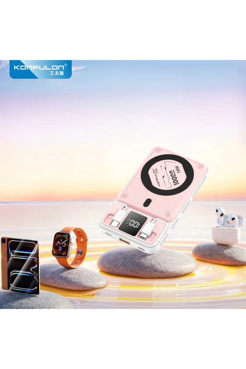 Konfulon M25W 10.000 mAh 20W PD Magsafe Powerbank - Pembe