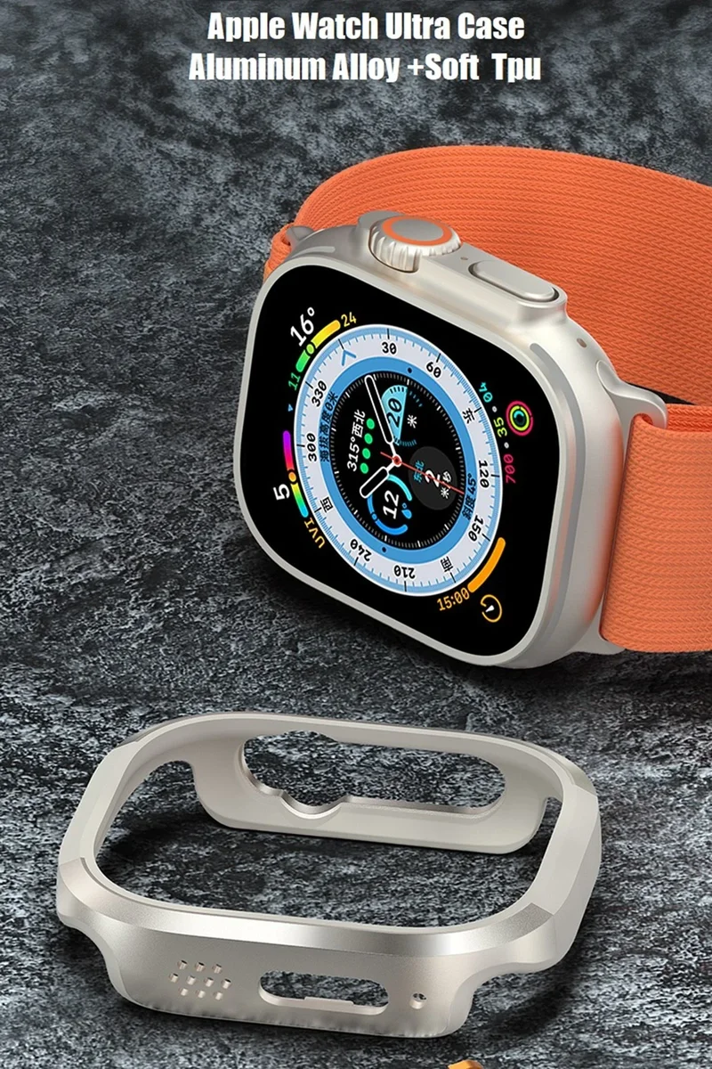 Movenchy Apple Watch Ultra 49mm MO-WT3 Alüminyum Camlı Kasa Ekran Koruyucu - Gold