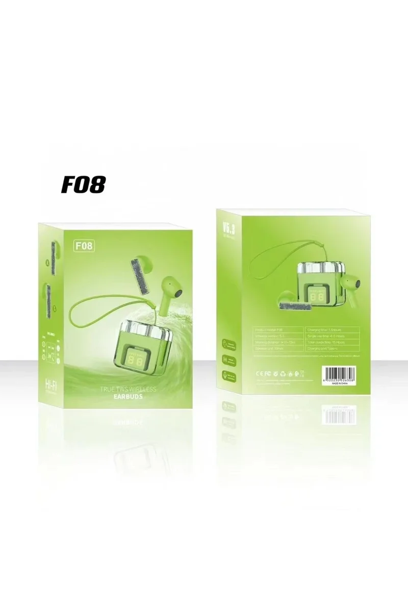 Karler Bass F08 Dijital Şarj Göstergeli TWS Bluetooth Kulaklık - Yeşil