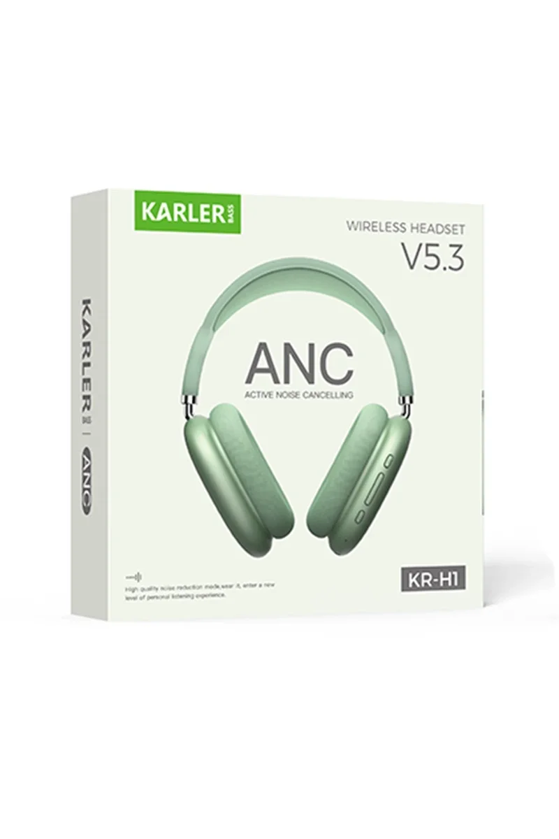 Karler Bass KRH2 Aktif Gürültü Engelleyici Özellikli BT 5.3 Kafaüstü Kablosuz Kulaklık - Yeşil